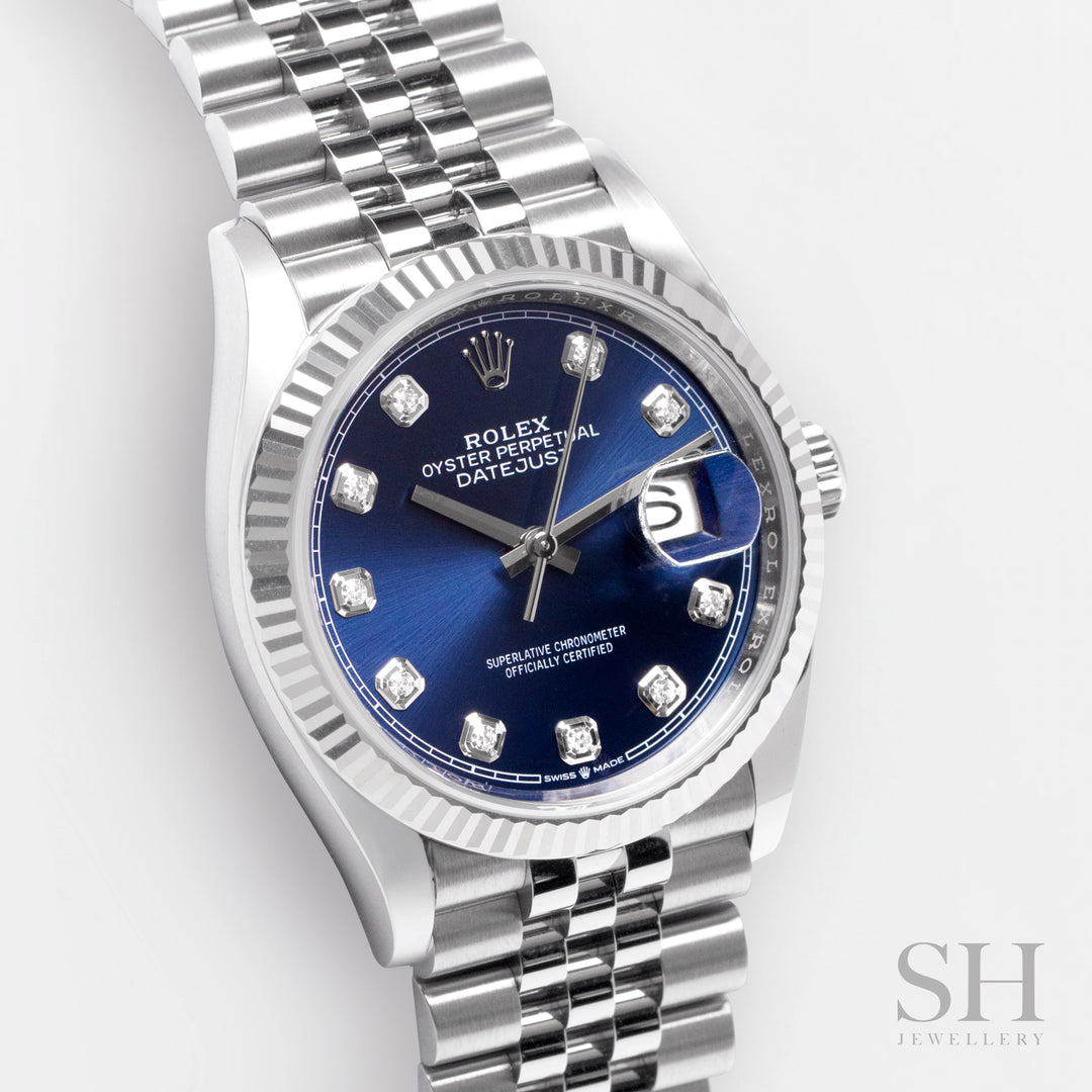 Rolex Datejust36 36mm Steel/WG Blue Dial Diamond Markers 2025 Ref m126234-0037 (#1000)