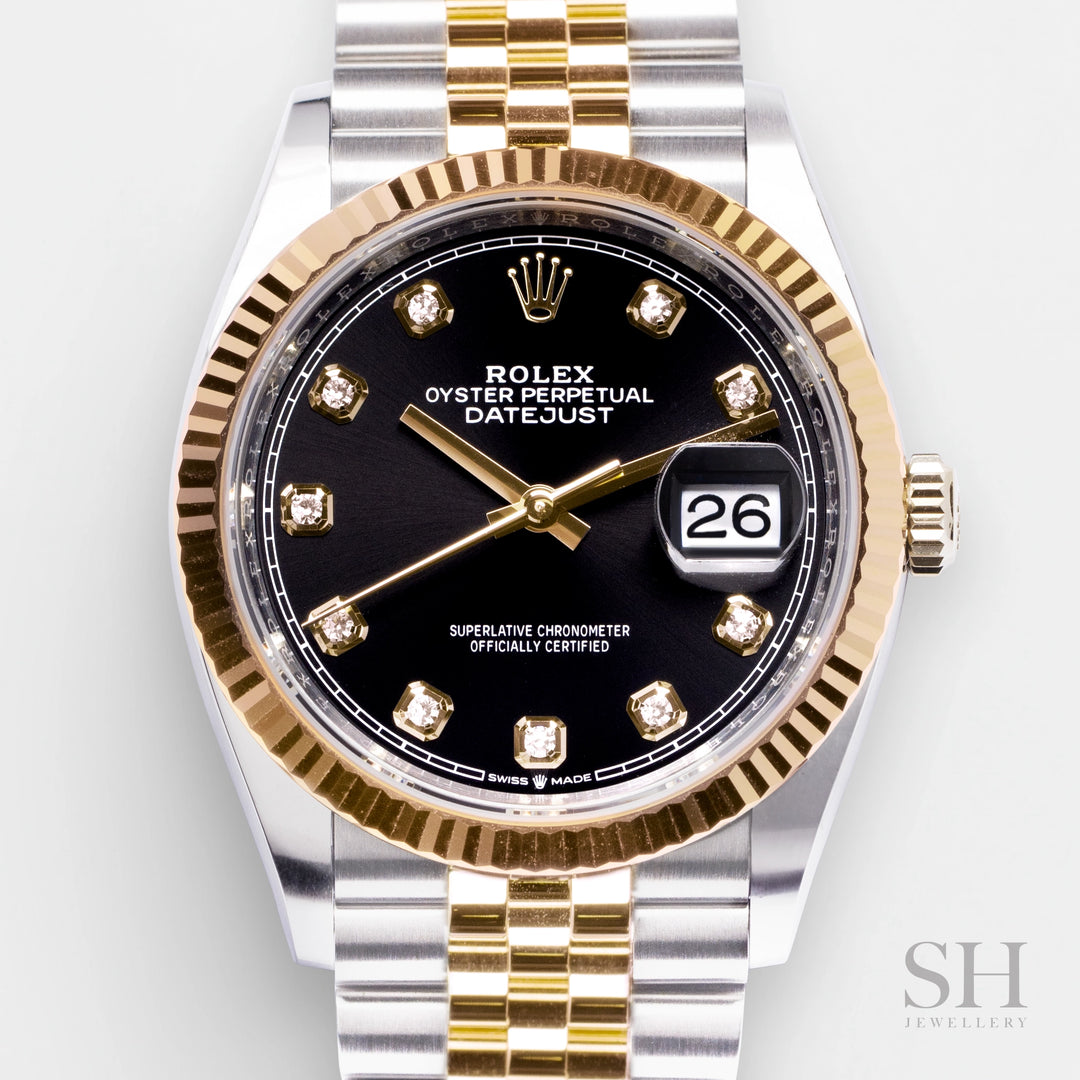 Rolex Datejust36 36mm Steel/YG Black Dial Diamond Markers 2024 Ref m126233-0021 (#832)