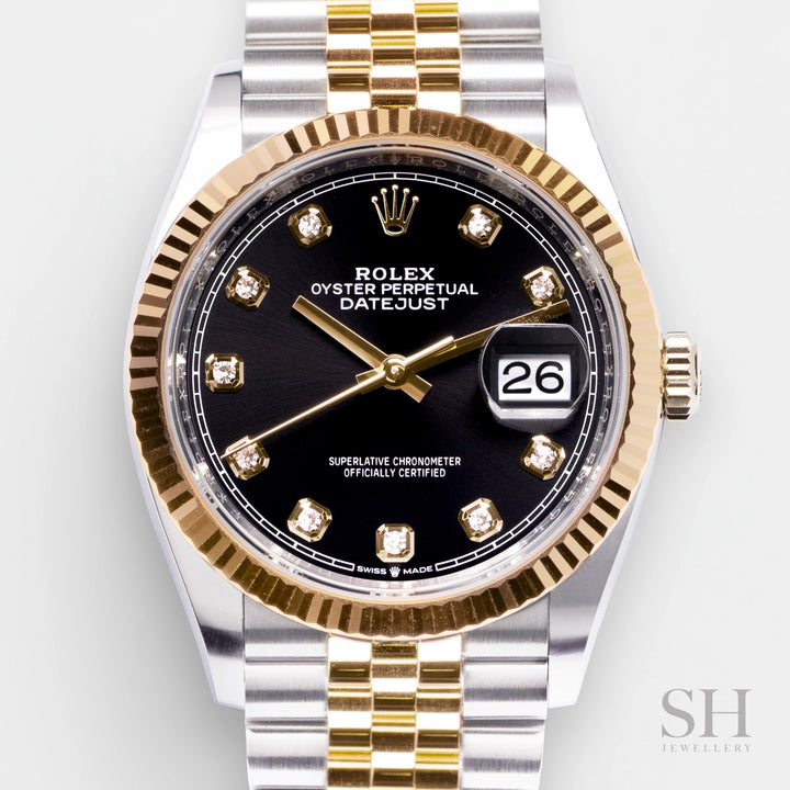 Rolex Datejust36 36mm Steel/YG Black Dial Diamond Markers 2024 Ref m126233-0021 (#832)