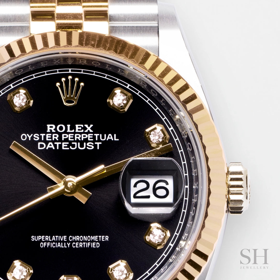 Rolex Datejust36 36mm Steel/YG Black Dial Diamond Markers 2024 Ref m126233-0021 (#832)