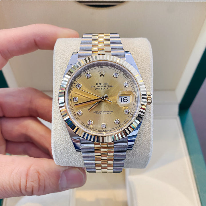 Rolex Datejust41 41mm Steel/YG Champagne Dial Diamond Markers 2024 Ref m126333-0012 (#930)