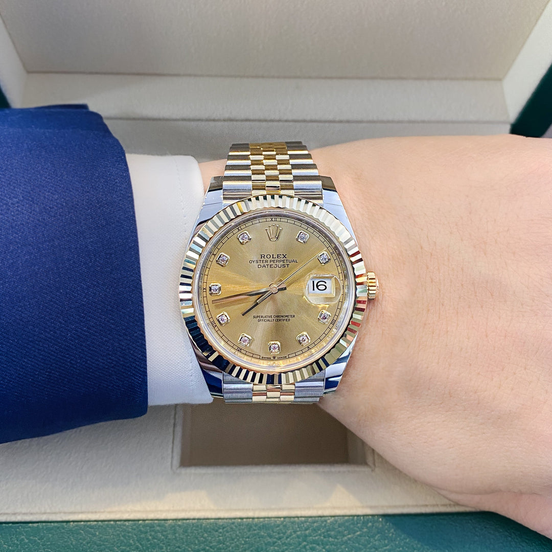 Rolex Datejust41 41mm Steel/YG Champagne Dial Diamond Markers 2025 Ref m126333-0012 (#979)