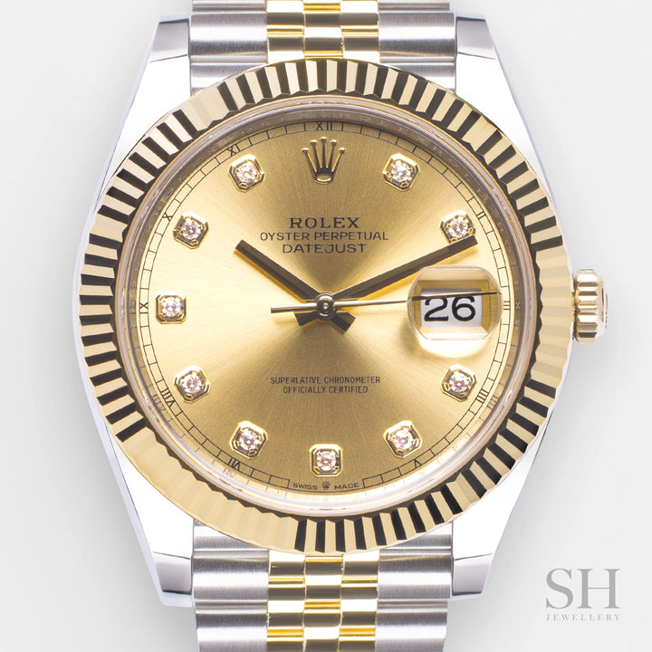 Rolex Datejust41 41mm Steel/YG Champagne Dial Diamond Markers 2024 Ref m126333-0012 (#930)