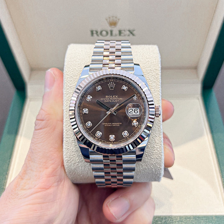 Rolex Datejust41 41mm Steel/RG Chocolate Dial Diamond Markers 2024 Ref m126331-0004 (#824)