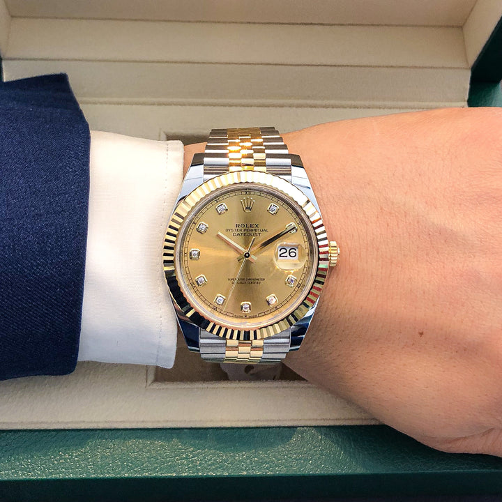 Rolex Datejust41 41mm Steel/YG Champagne Dial Diamond Markers 2024 Ref m126333-0012 (#930)