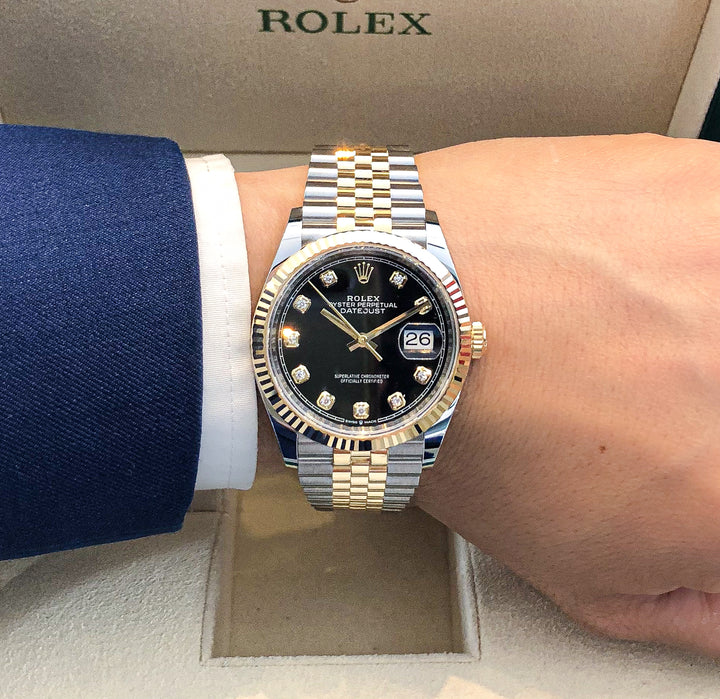 Rolex Datejust36 36mm Steel/YG Black Dial Diamond Markers 2024 Ref m126233-0021 (#832)