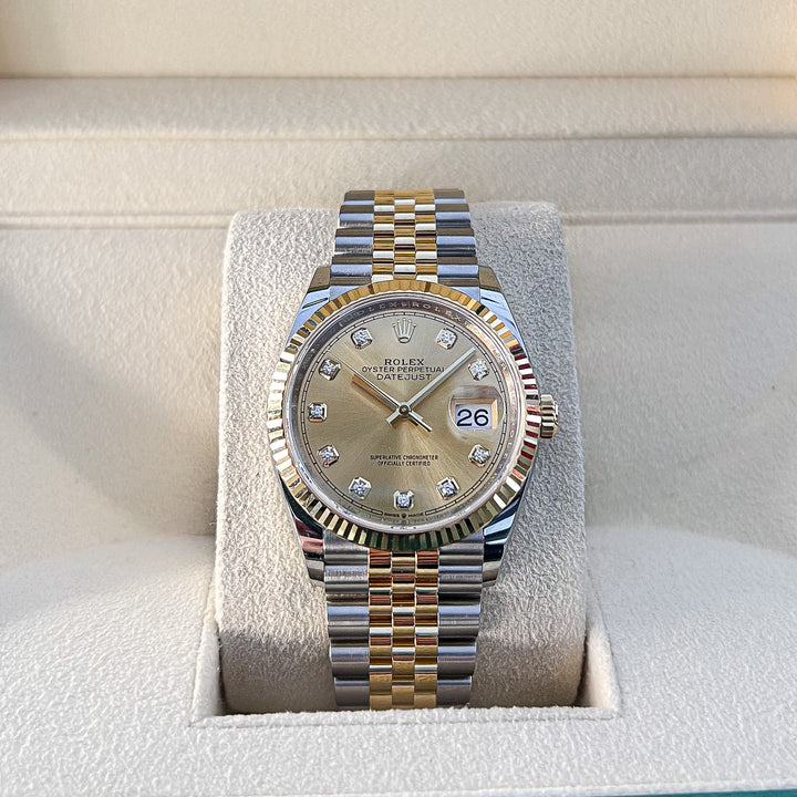 Rolex Datejust36 36mm Steel/YG Champagne Dial Diamond Markers 2025 Ref m126233-0017 (#983)