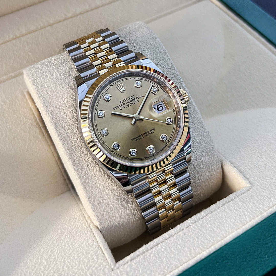 Rolex Datejust36 36mm Steel/YG Champagne Dial Diamond Markers 2025 Ref m126233-0017 (#983)