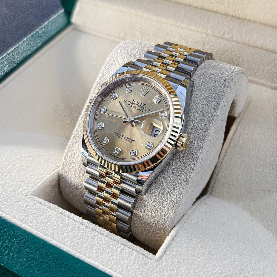 Rolex Datejust36 36mm Steel/YG Champagne Dial Diamond Markers 2025 Ref m126233-0017 (#983)