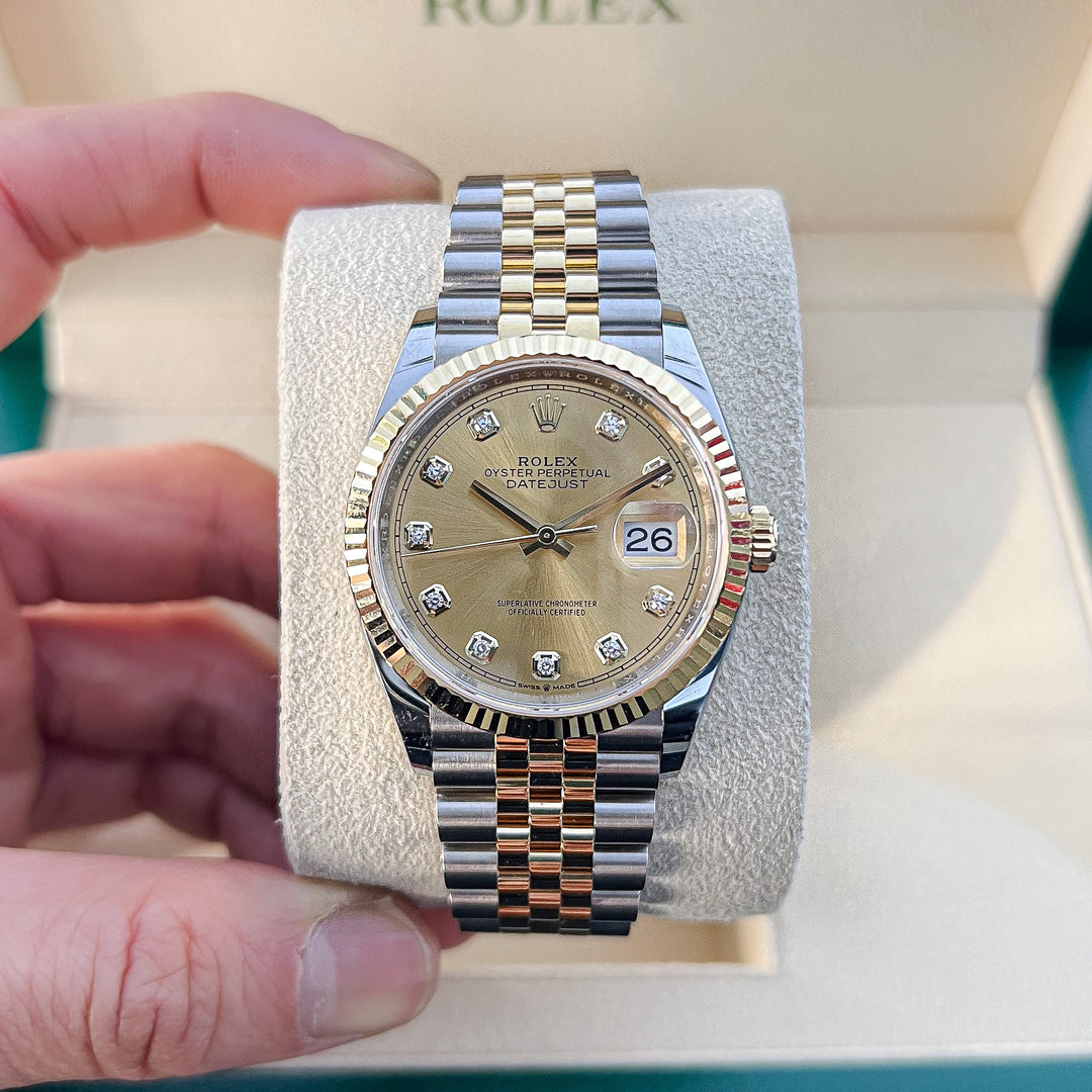 Rolex Datejust36 36mm Steel/YG Champagne Dial Diamond Markers 2025 Ref m126233-0017 (#983)