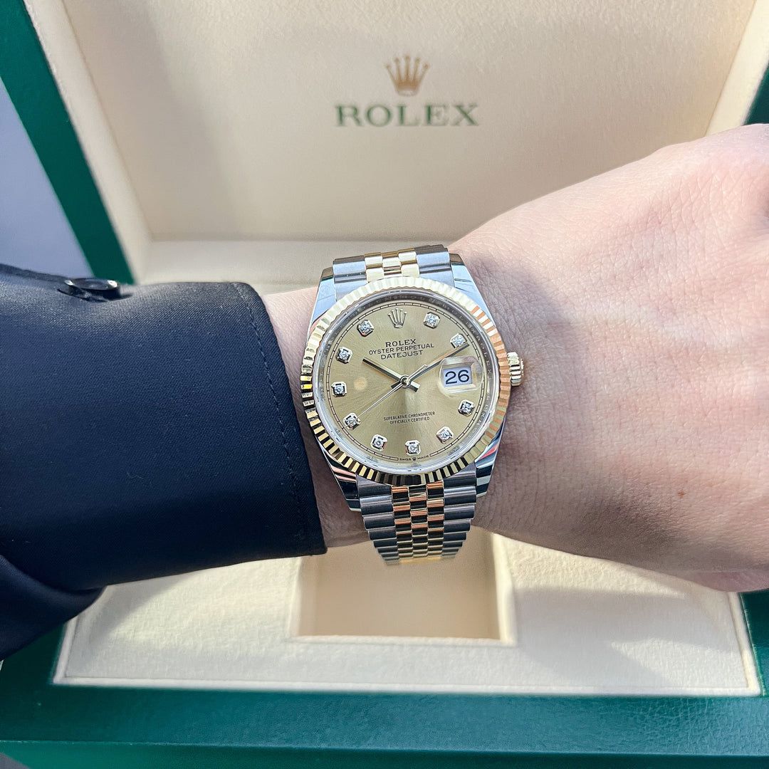 Rolex Datejust36 36mm Steel/YG Champagne Dial Diamond Markers 2025 Ref m126233-0017 (#983)