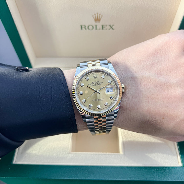 Rolex Datejust36 36mm Steel/YG Champagne Dial Diamond Markers 2025 Ref m126233-0017 (#983)