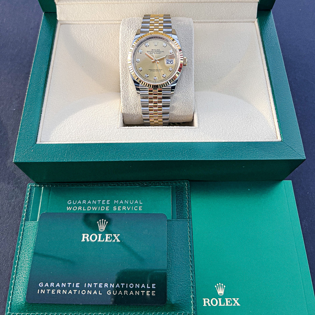 Rolex Datejust36 36mm Steel/YG Champagne Dial Diamond Markers 2025 Ref m126233-0017 (#983)