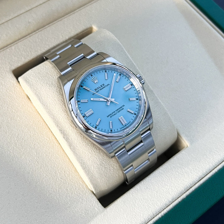 Rolex Oyster Perpetual36 36mm 'Tiffany Blue' Steel Turquoise Blue Dial Stick Markers 2025 Ref m126000-0006 (#945)
