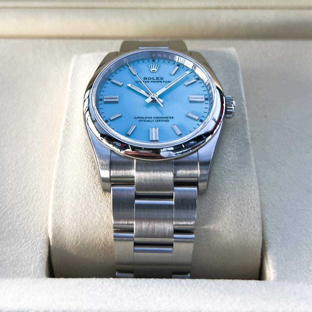 Rolex Oyster Perpetual36 36mm 'Tiffany Blue' Steel Turquoise Blue Dial Stick Markers 2025 Ref m126000-0006 (#945)