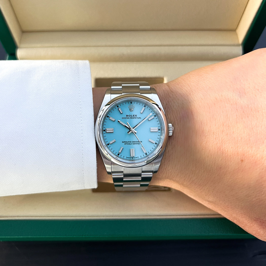 Rolex Oyster Perpetual36 36mm 'Tiffany Blue' Steel Turquoise Blue Dial Stick Markers 2025 Ref m126000-0006 (#945)