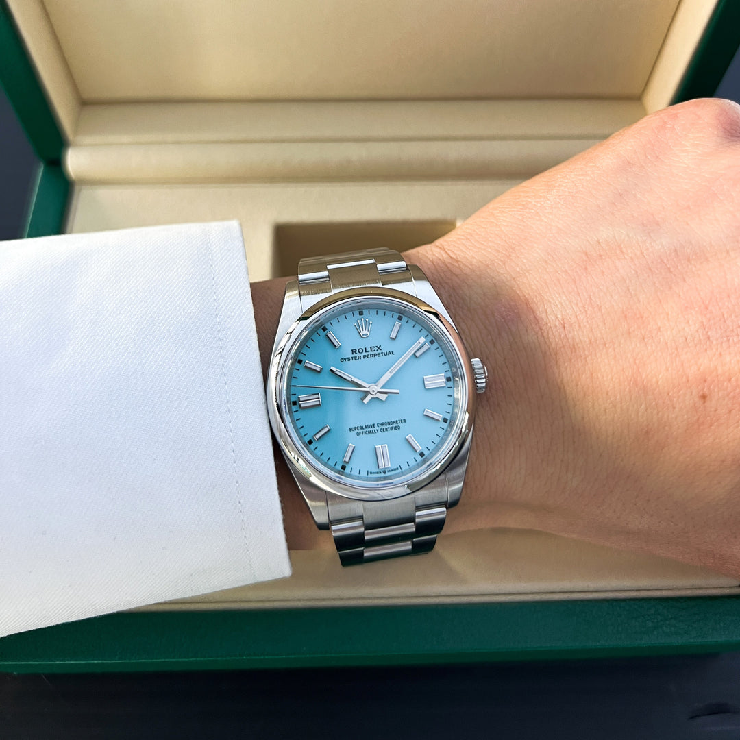 Rolex Oyster Perpetual36 36mm 'Tiffany Blue' Steel Turquoise Blue Dial Stick Markers 2025 Ref m126000-0006 (#945)