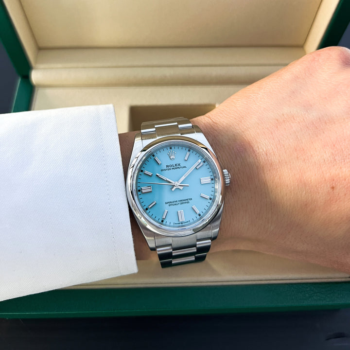 Rolex Oyster Perpetual36 36mm 'Tiffany Blue' Steel Turquoise Blue Dial Stick Markers 2025 Ref m126000-0006 (#945)