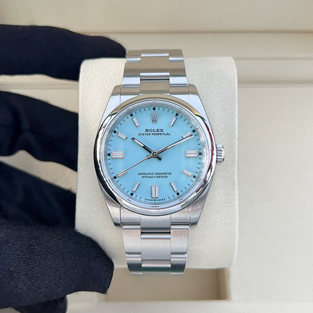 Rolex Oyster Perpetual36 36mm 'Tiffany Blue' Steel Turquoise Blue Dial Stick Markers 2025 Ref m126000-0006 (#945)