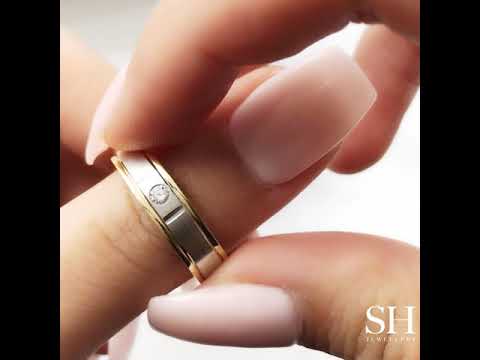 Men's satin finish diamond wedding band with grooves to edges (5.2mm) (TT) - W0092