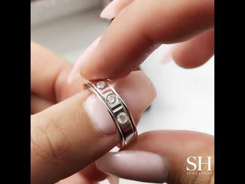 Men's polished finish three stone diamond wedding band (5.5mm) (WG) - W0276