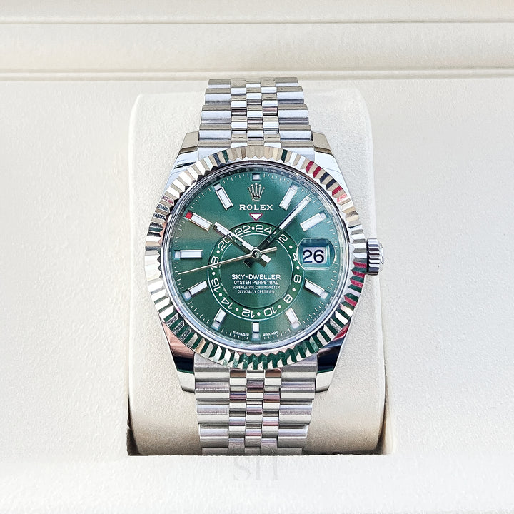 Rolex Sky-Dweller 42mm Steel/WG Mint Green Dial Stick Markers 2025 Ref m336934-0002 (#1041)