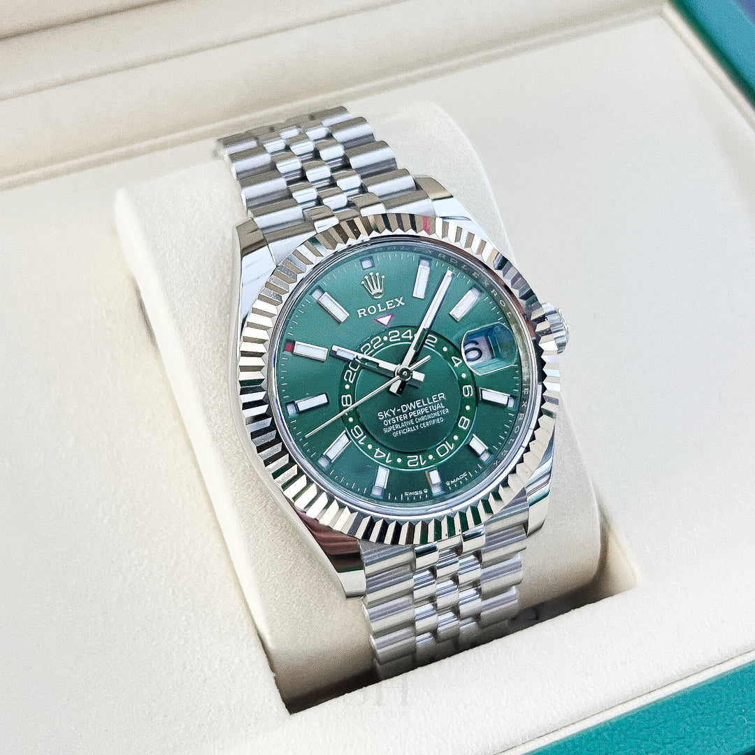 Rolex Sky-Dweller 42mm Steel/WG Mint Green Dial Stick Markers 2025 Ref m336934-0002 (#1041)