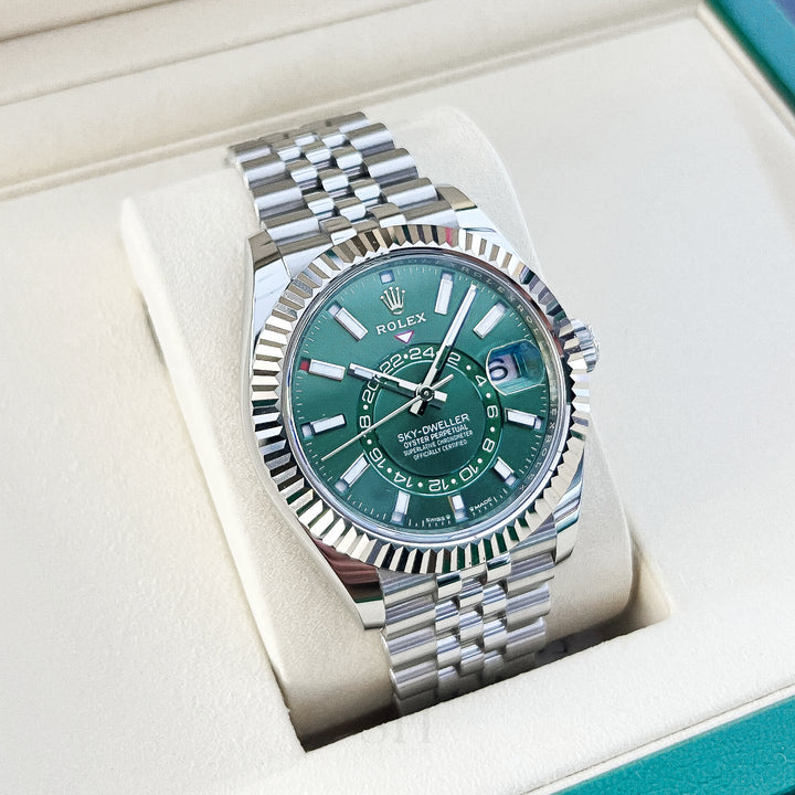 Rolex Sky-Dweller 42mm Steel/WG Mint Green Dial Stick Markers 2025 Ref m336934-0002 (#1041)