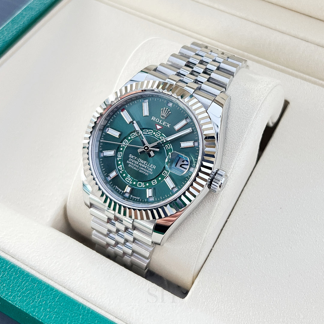 Rolex Sky-Dweller 42mm Steel/WG Mint Green Dial Stick Markers 2025 Ref m336934-0002 (#1041)