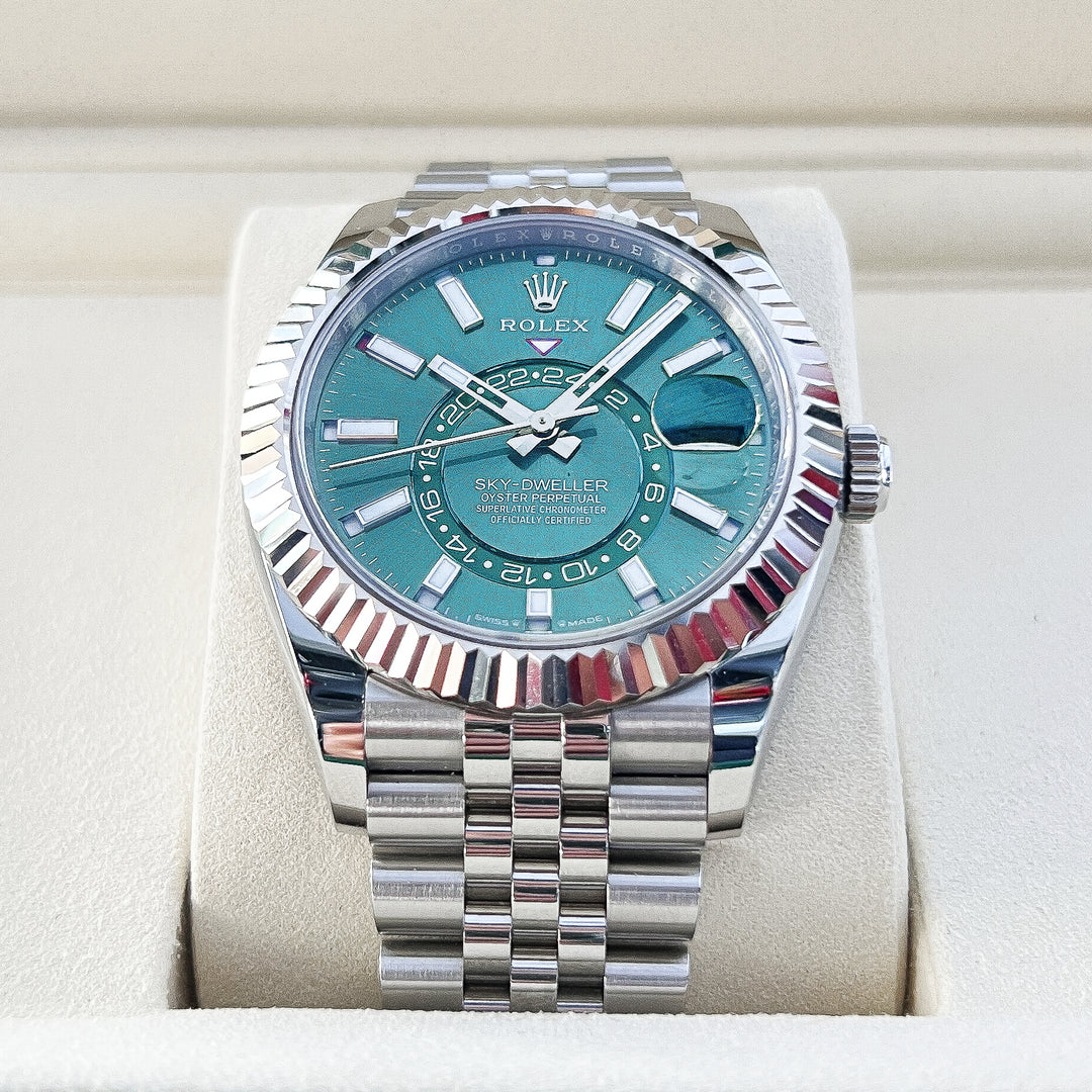 Rolex Sky-Dweller 42mm Steel/WG Mint Green Dial Stick Markers 2025 Ref m336934-0002 (#1041)