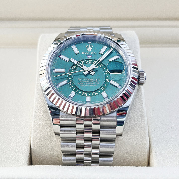 Rolex Sky-Dweller 42mm Steel/WG Mint Green Dial Stick Markers 2025 Ref m336934-0002 (#1041)