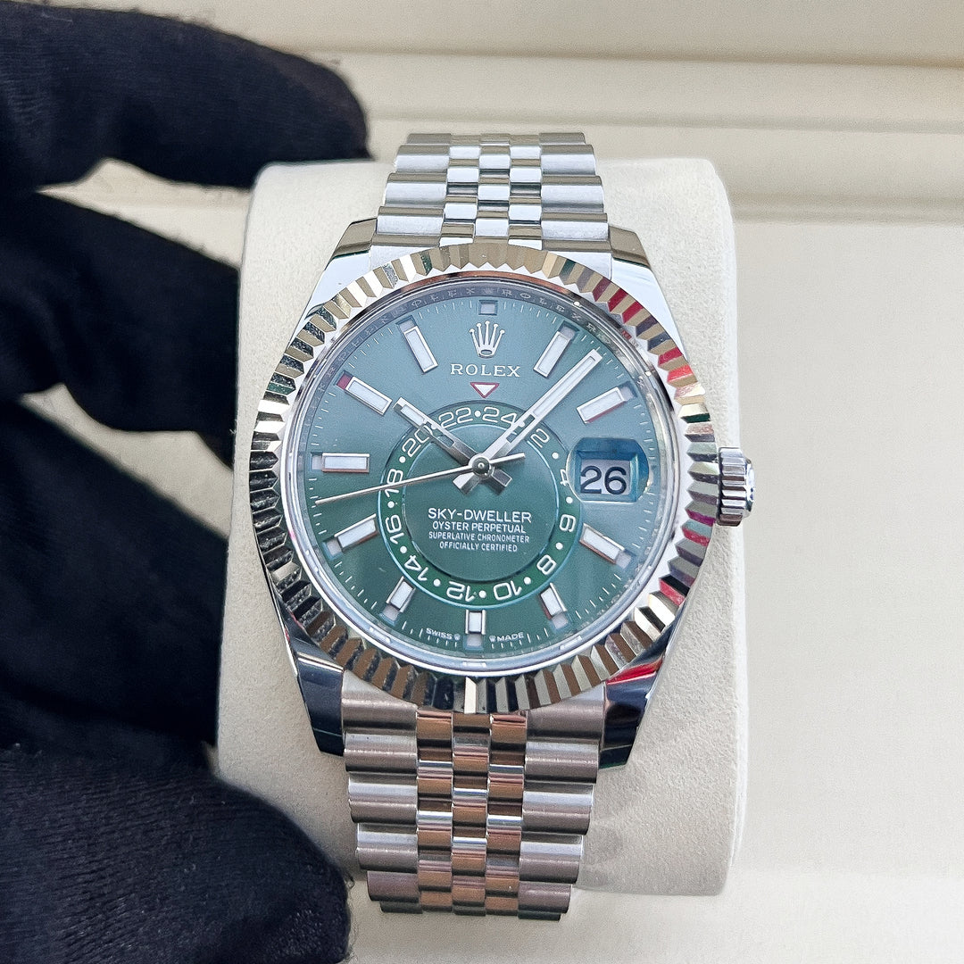Rolex Sky-Dweller 42mm Steel/WG Mint Green Dial Stick Markers 2025 Ref m336934-0002 (#1041)