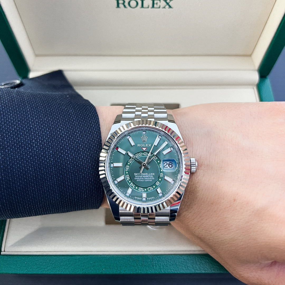 Rolex Sky-Dweller 42mm Steel/WG Mint Green Dial Stick Markers 2025 Ref m336934-0002 (#1041)