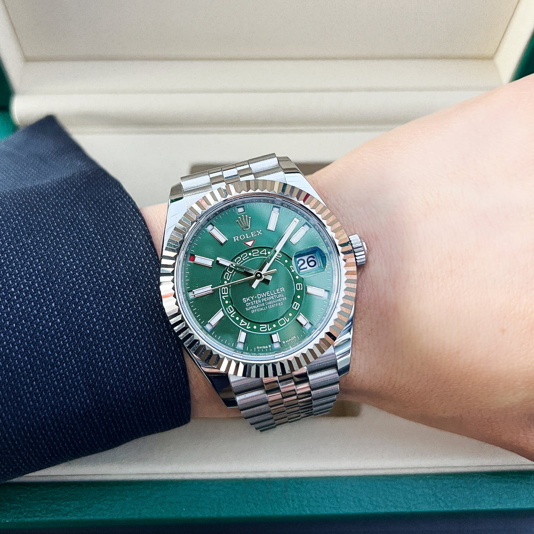 Rolex Sky-Dweller 42mm Steel/WG Mint Green Dial Stick Markers 2025 Ref m336934-0002 (#1041)