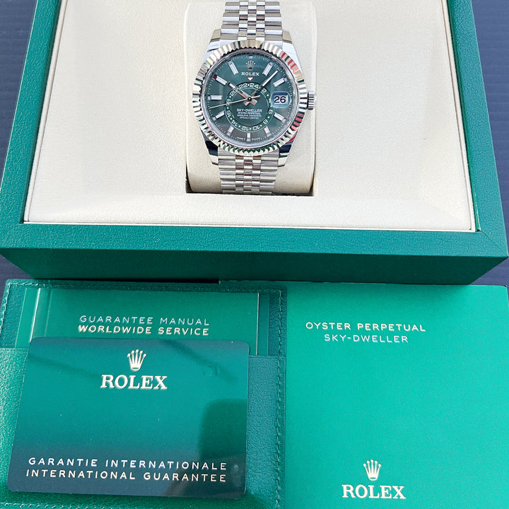 Rolex Sky-Dweller 42mm Steel/WG Mint Green Dial Stick Markers 2025 Ref m336934-0002 (#1041)
