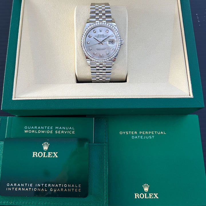 Rolex Datejust36 36mm Steel/WG MOP Dial Diamond Markers 2025 Ref m126284rbr-0011 (#1053)