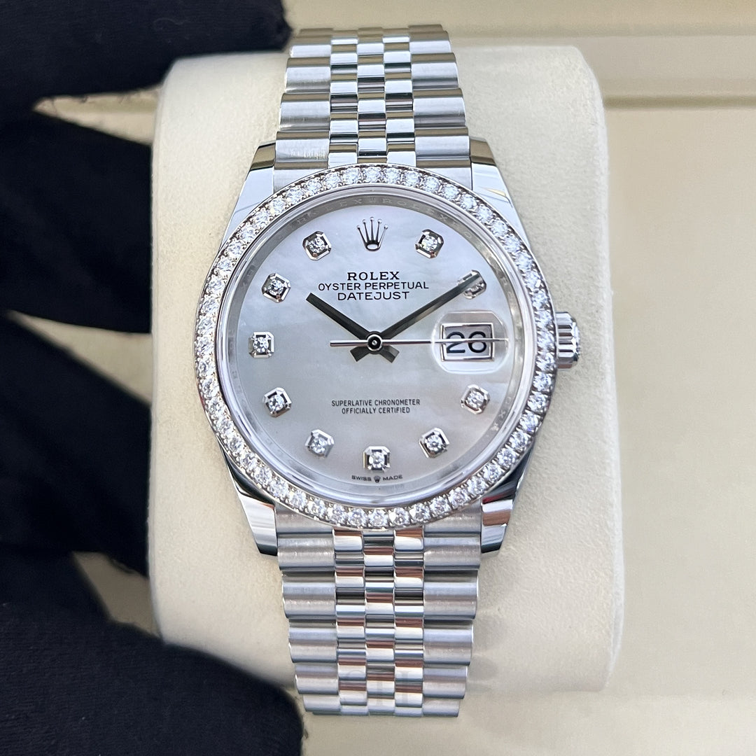 Rolex Datejust36 36mm Steel/WG MOP Dial Diamond Markers 2025 Ref m126284rbr-0011 (#1053)
