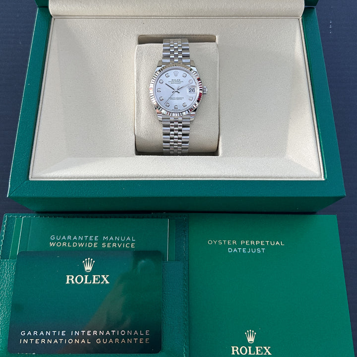 Rolex Datejust31 31mm Steel/WG Silver Dial Diamond Markers 2025 Ref m278274-0030 (#1062)