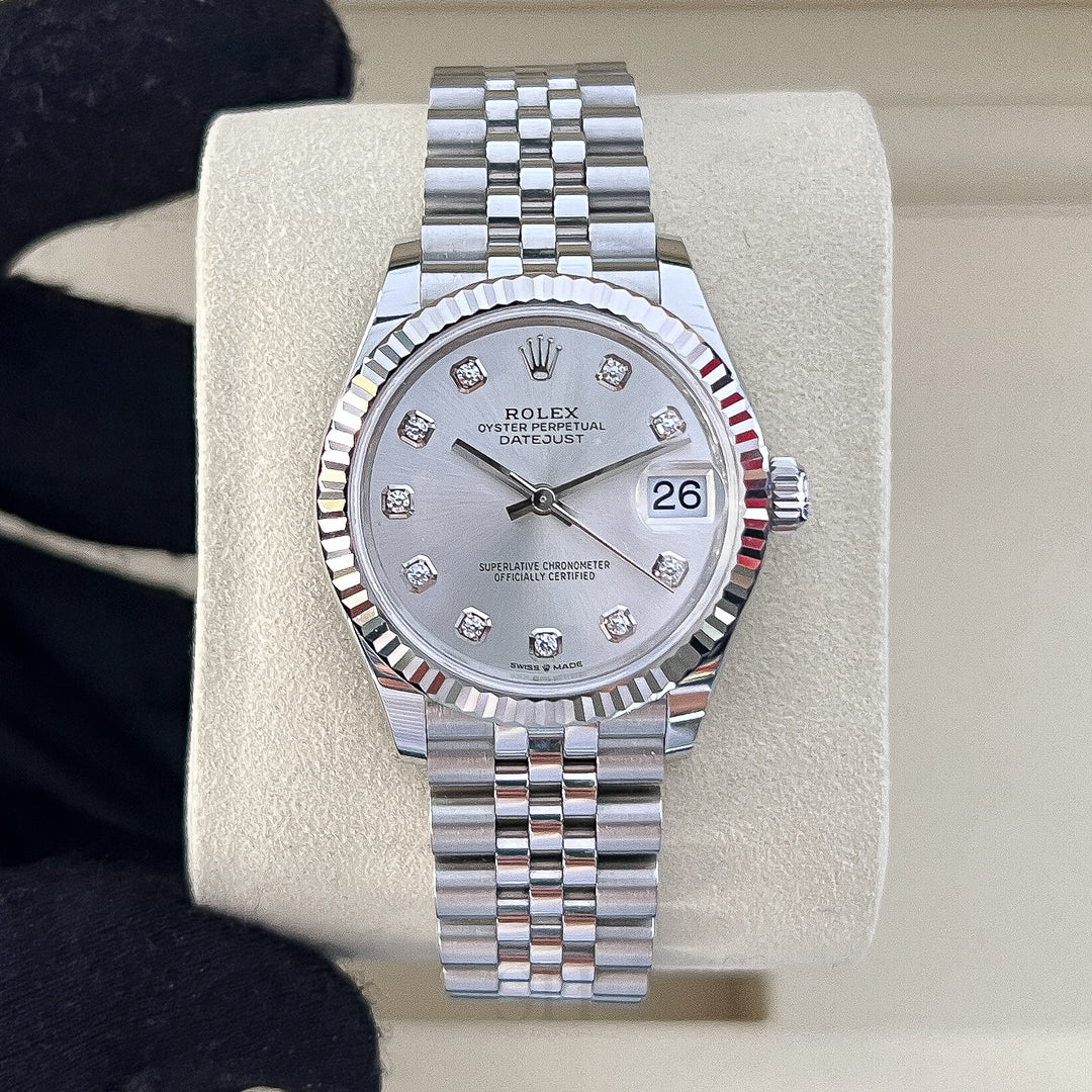 Rolex Datejust31 31mm Steel/WG Silver Dial Diamond Markers 2025 Ref m278274-0030 (#1062)