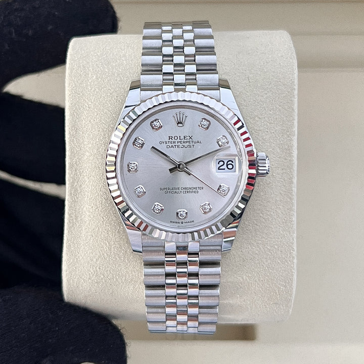 Rolex Datejust31 31mm Steel/WG Silver Dial Diamond Markers 2025 Ref m278274-0030 (#1062)