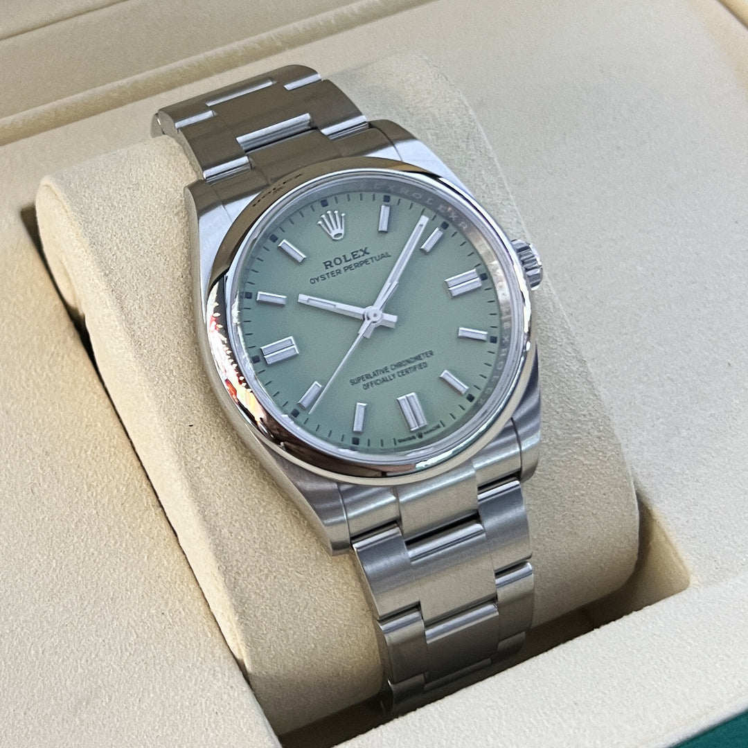 Rolex Oyster Perpetual36 36mm Steel Pistachio Dial Stick Markers 2025 Ref m126000-0011 (#1081)