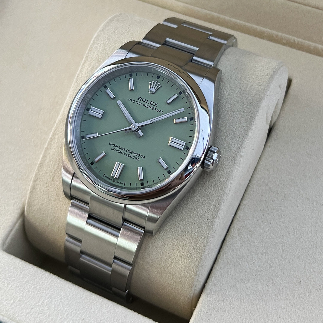 Rolex Oyster Perpetual36 36mm Steel Pistachio Dial Stick Markers 2025 Ref m126000-0011 (#1081)