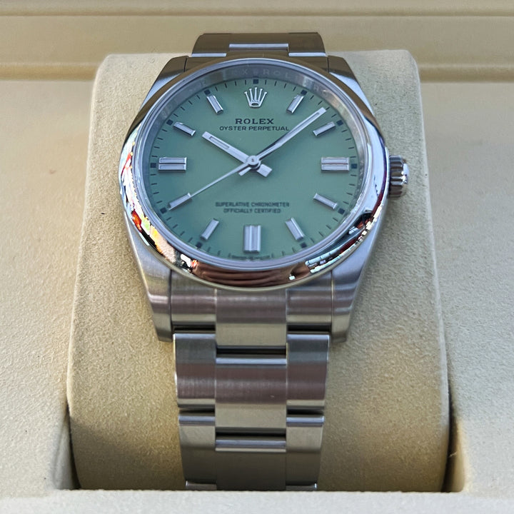 Rolex Oyster Perpetual36 36mm Steel Pistachio Dial Stick Markers 2025 Ref m126000-0011 (#1081)