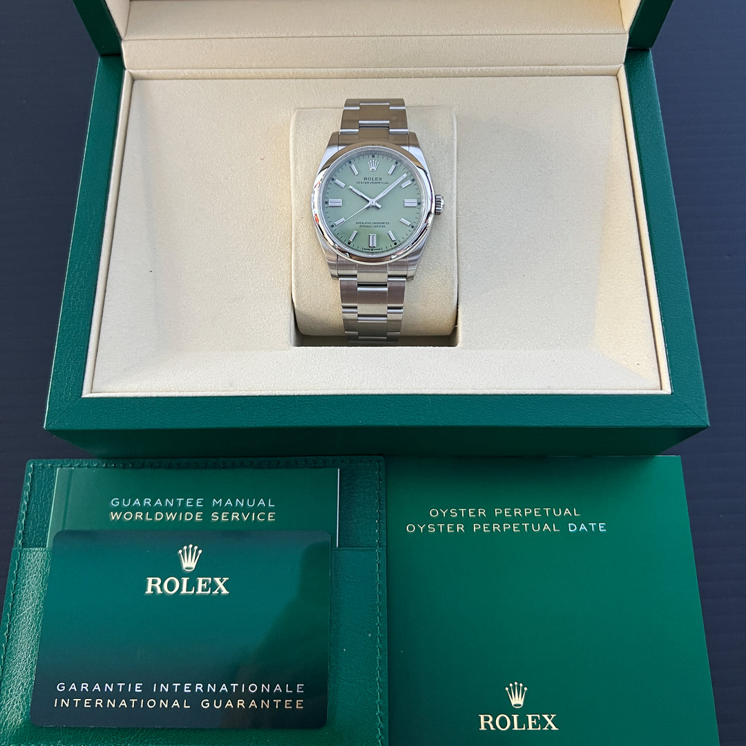 Rolex Oyster Perpetual36 36mm Steel Pistachio Dial Stick Markers 2025 Ref m126000-0011 (#1081)