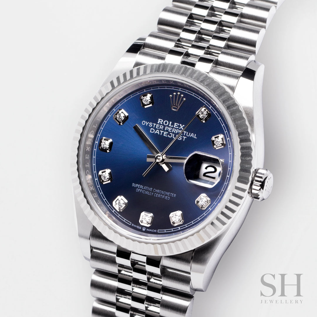 Rolex Datejust36 36mm Steel/WG Blue Dial Diamond Markers 2023 Ref m126234-0037 (#658)