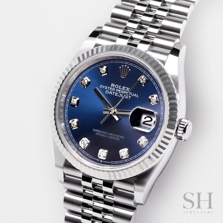 Rolex Datejust36 36mm Steel/WG Blue Dial Diamond Markers 2023 Ref m126234-0037 (#658)