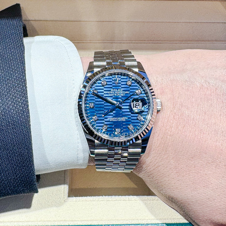 Rolex Datejust36 36mm Steel/WG Blue Motif Dial Diamond Markers 2023 Ref m126234-0057 (#445)