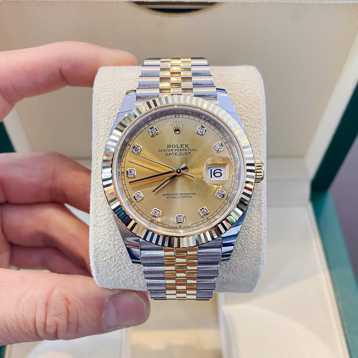 Rolex Datejust41 41mm Steel/YG Champagne Dial Diamond Markers 2023 Ref m126333-0012 (#510)