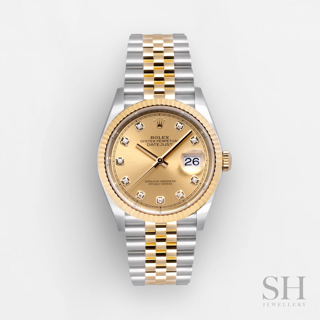 Rolex Datejust36 36mm Steel/YG Champagne Dial Diamond Markers 2025 Ref m126233-0017 (#983)
