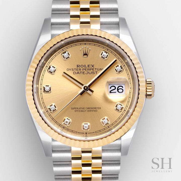 Rolex Datejust36 36mm Steel/YG Champagne Dial Diamond Markers 2025 Ref m126233-0017 (#983)